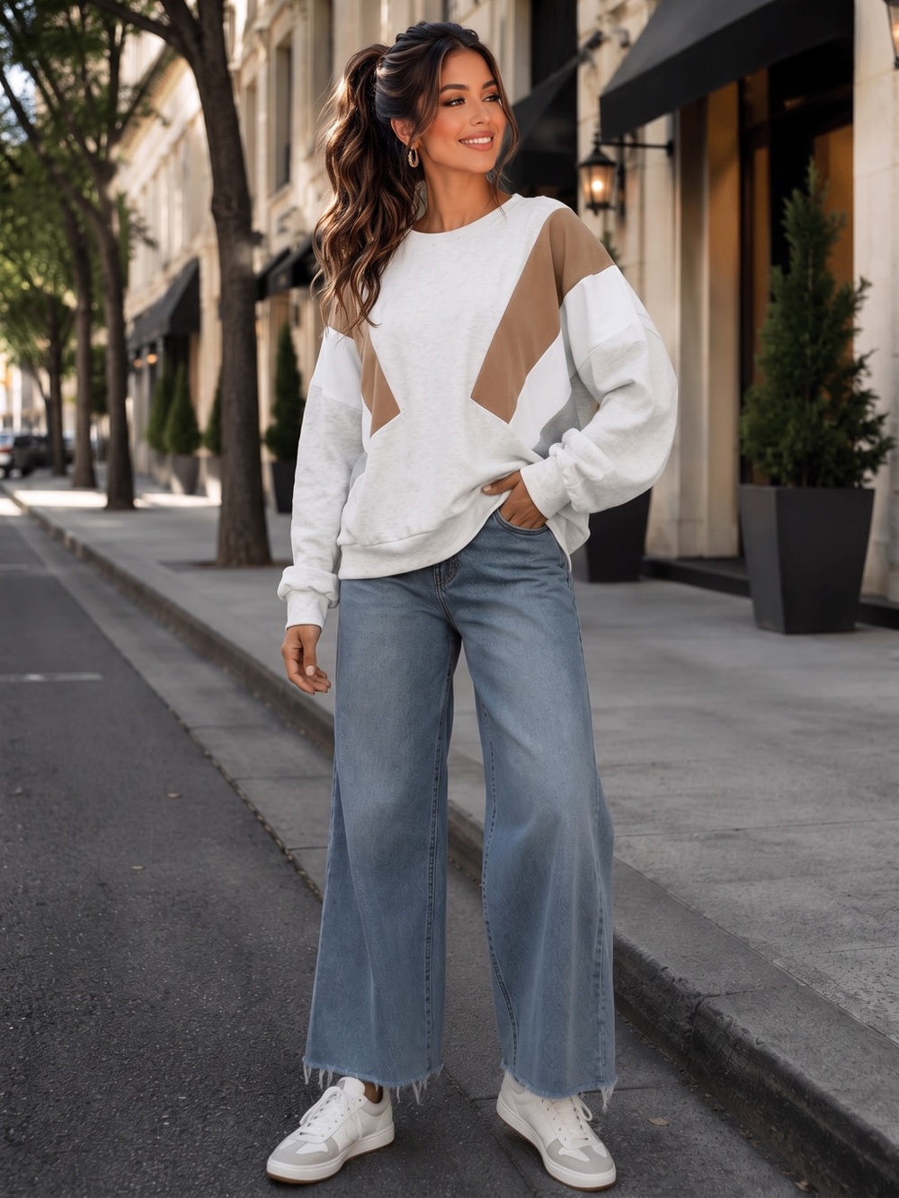 🌟B751. Stylish Colorblock Pullover Sweatshirt